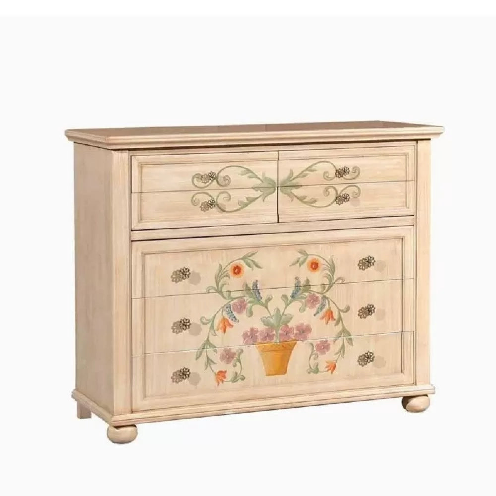 ComÒ 7 cassetti avorio pennellato con decori misura l.127 p.54 h.107 - Mobili 2G