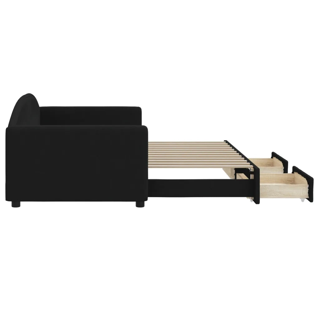 Divano Letto Estraibile con Cassetti Nero 90x200 cm in Tessuto 3197226