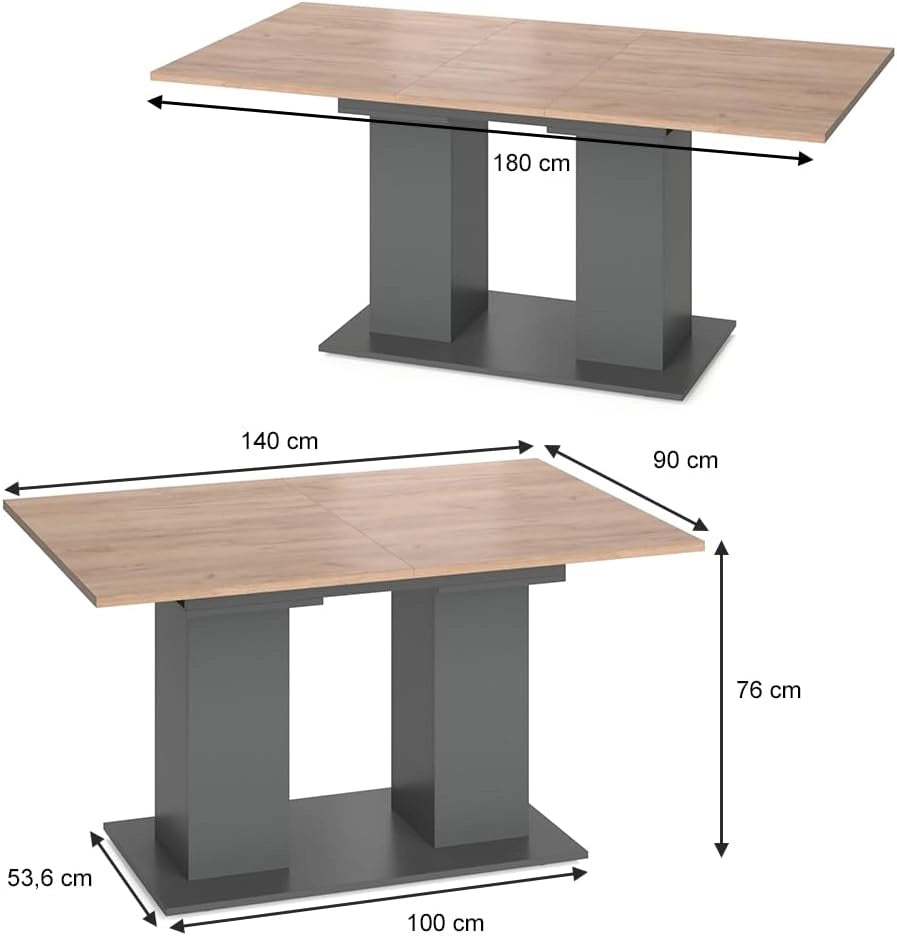 Tavolo da pranzo allungabile Dix, Antracite, 140 x 90 cm, con piano ribaltabile e struttura estensibile