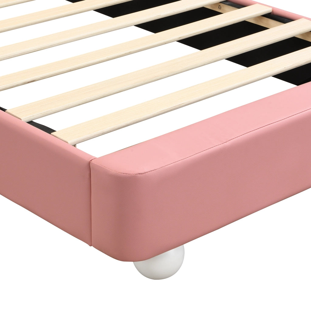 Letto per bambini 90x200 cm, testiera a forma di coniglio, luci a LED, bordi imbottiti antiurto, materiale PU, rosa + bianco
