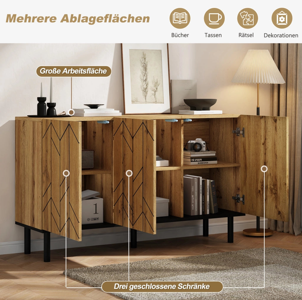 Credenza moderna 120x35x70 cm con 3 ante e frontali a onde