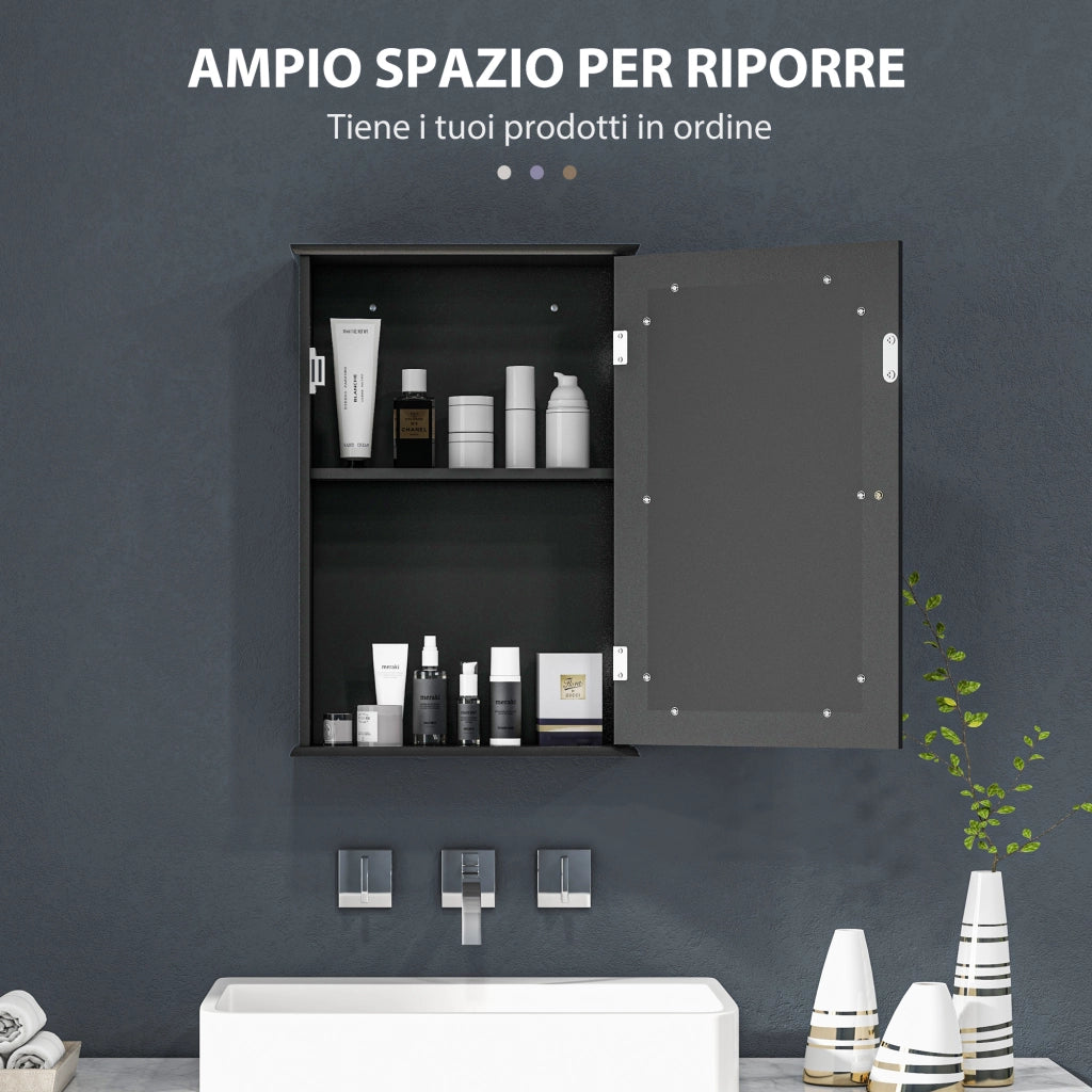 Mobiletto Bagno Pensile con Specchio e Anta a Chiusura Magnetica ¨C zephmum ¨C Nero 41x14x60 cm