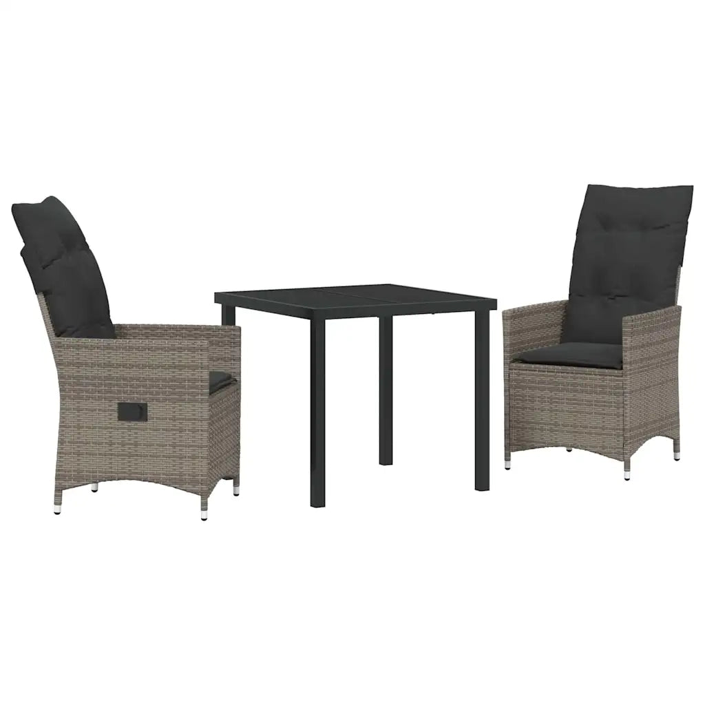 Set da Pranzo per Giardino con cuscino 3 pcs Grigio polyrattan 3379548