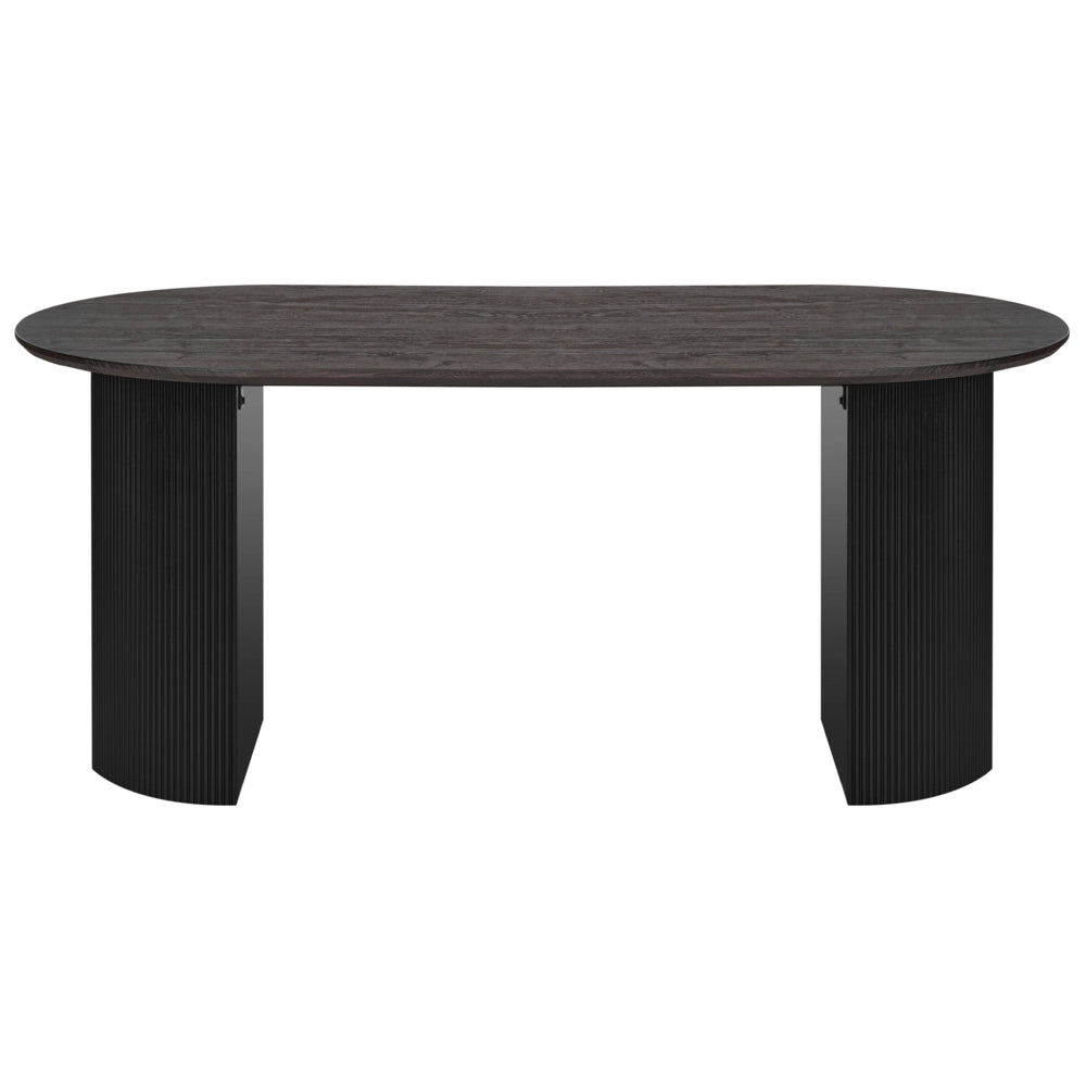 Tavolo da pranzo con piano in MDF nero 180 x 90 cm Ovale a due gambe scanalate Mobili da sala da pranzo moderni