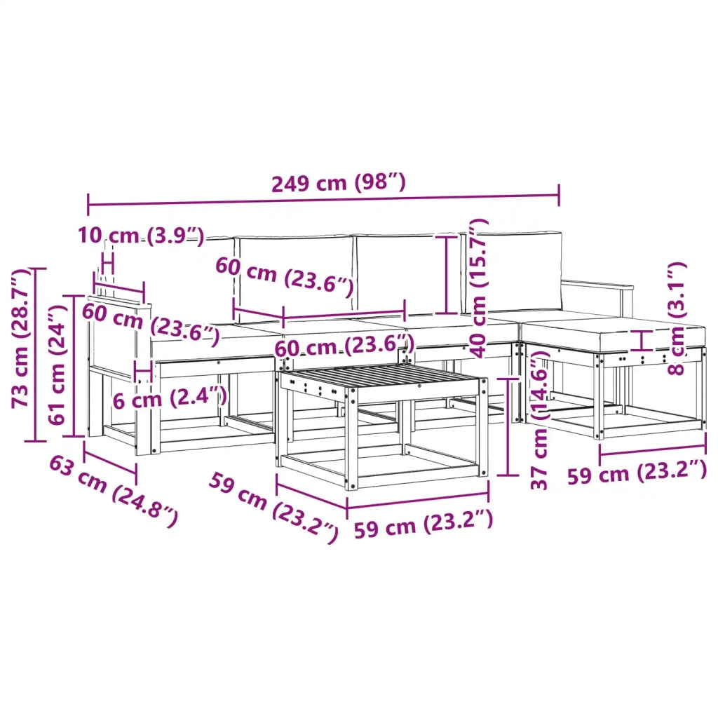 Set di divani da esterno 6 pz Naturale e Antracite Poliestere 3385153