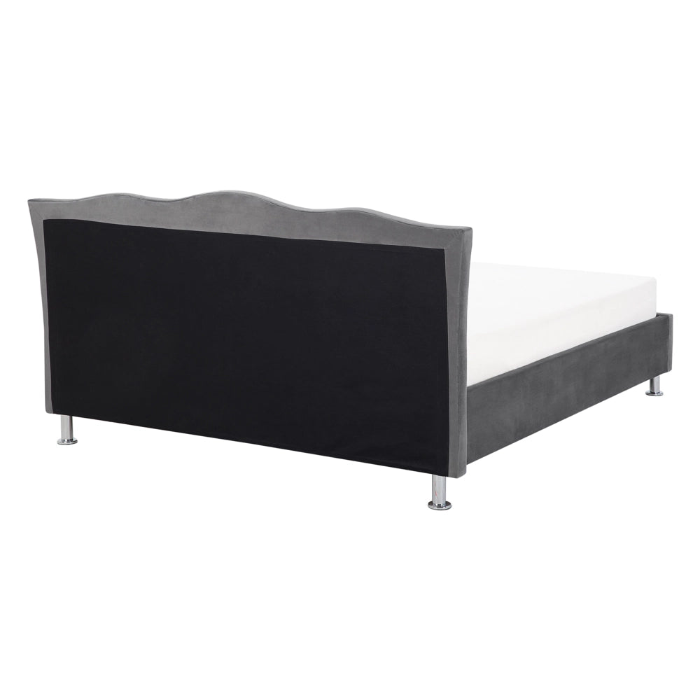 Letto matrimoniale 140 x 200 cm tessuto grigio scuro struttura imbottita finiture per la testa dei chiodi bottoni cristallo poggiatesta