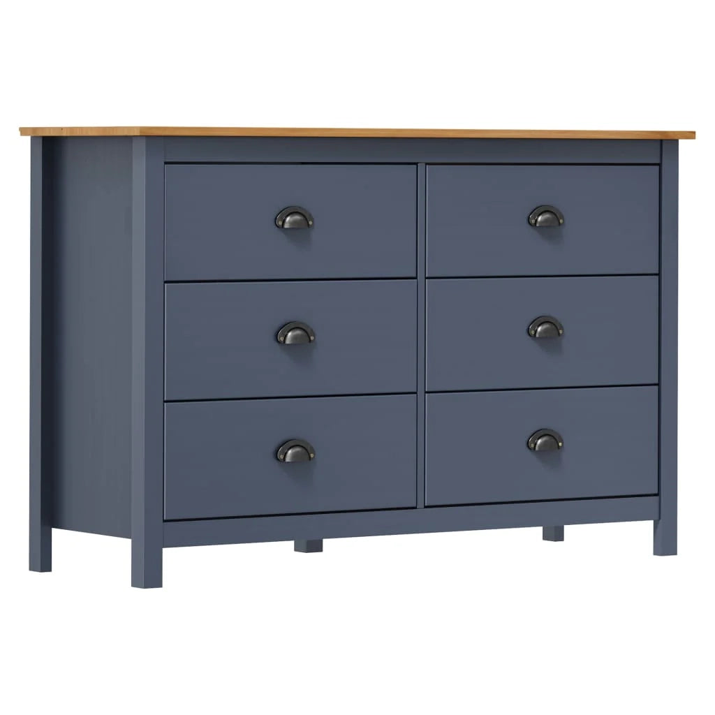 Credenza Hill 125 x 40 x 80 cm in legno massello di pino grigio cassettiera mobile contenitore organizer per cucina/soggiorno 02_0035673
