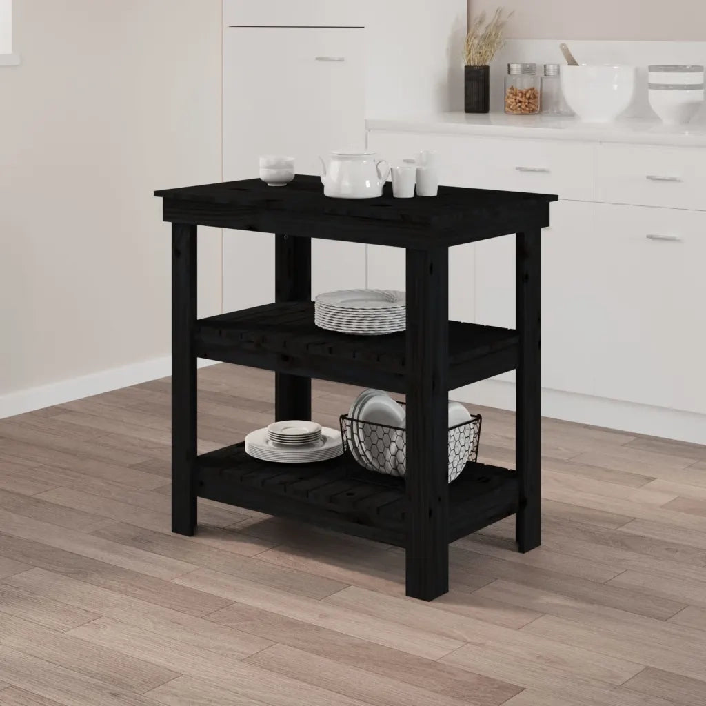 Banco da Lavoro Nero 78,5x50x80 cm in Legno Massello di Pino 823643