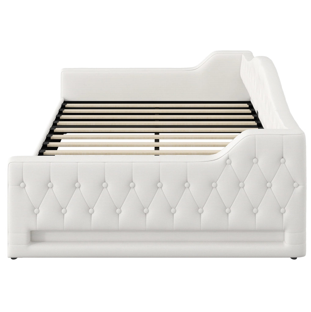 Letto a scomparsa imbottito 140x200 cm con LED e contenitore; beige