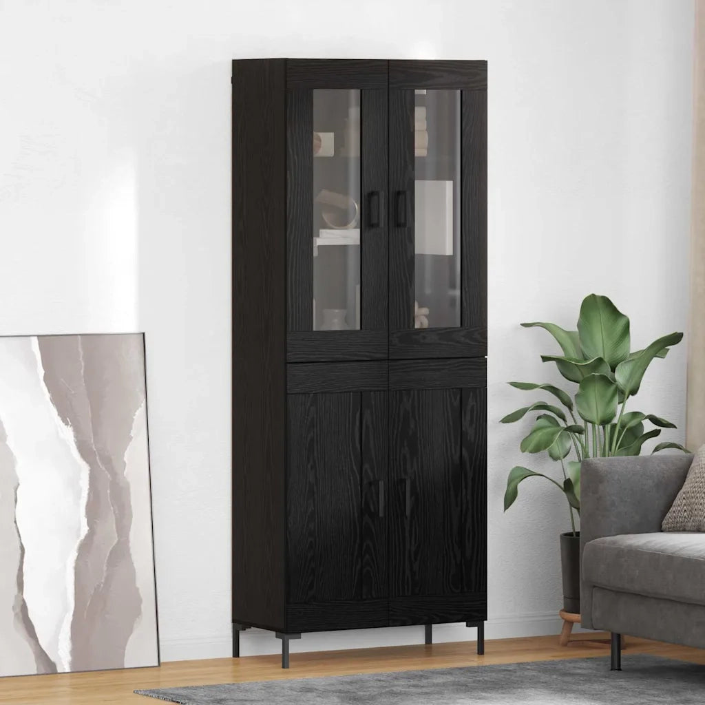 Credenza 2 pcs Rovere Nero Legno multistrato
