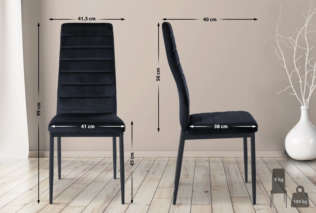 Set di 6 sedie da pranzo Mayfair nero,Velluto