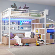 Letto a soppalco 140x200 con guardaroba e luce a 7 colori