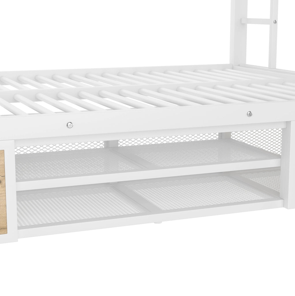 Letto a castello per bambini 90x200 e 140x200 cm bianco con scarpiera