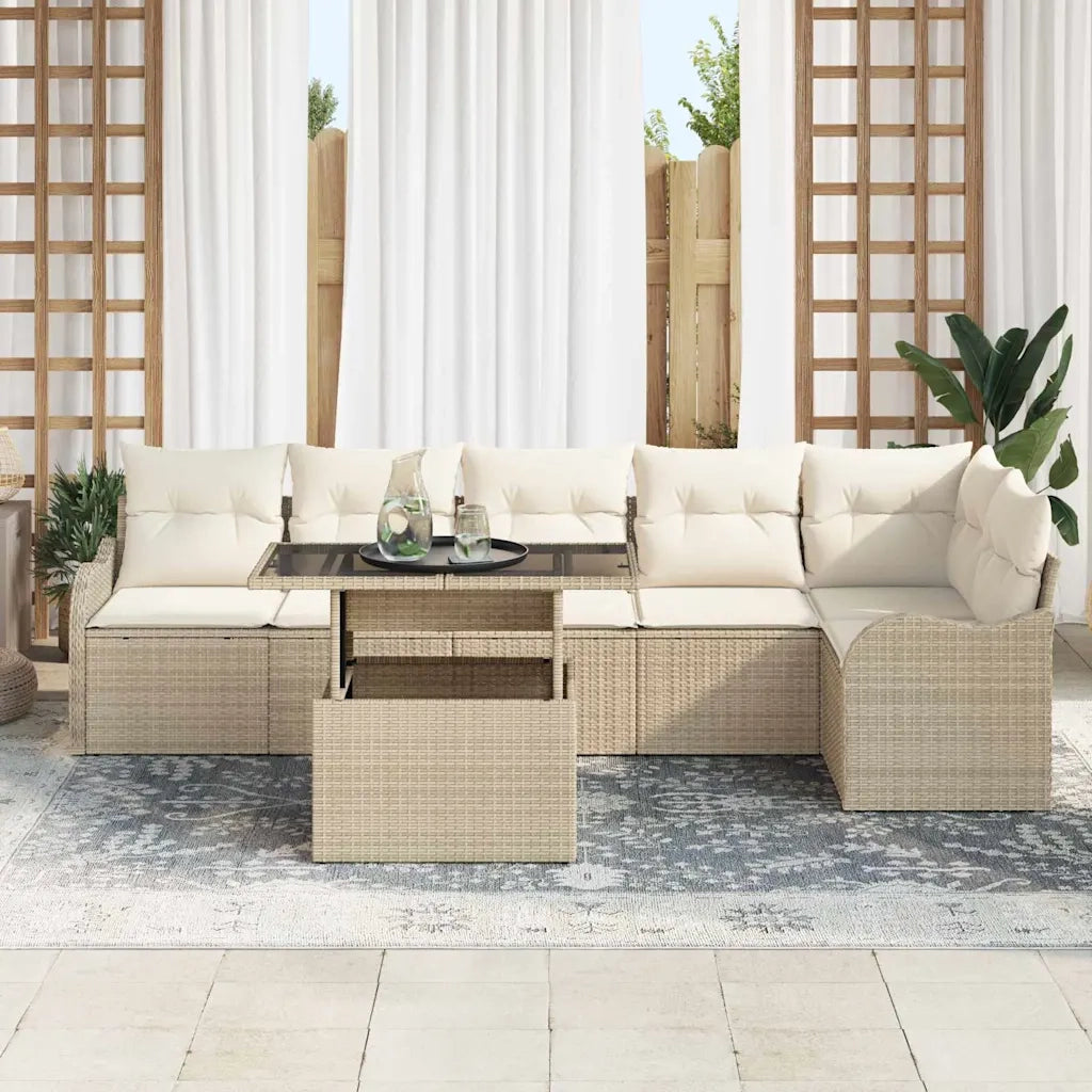 Set Divano da Giardino 7 pcs Beige Rattan in Polipropilene 3357214