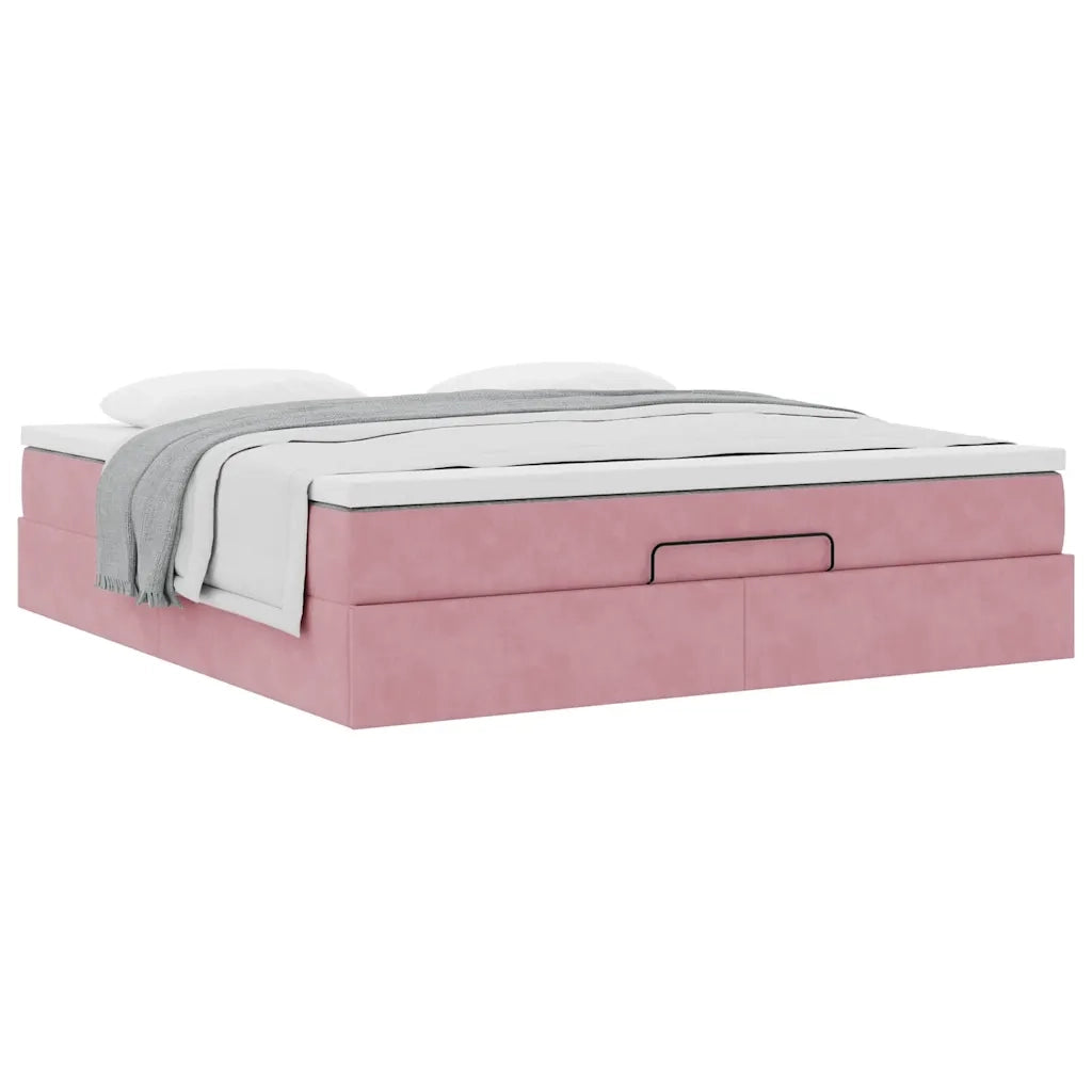 Struttura Letto Pouf con Materasso Rosa 180x200 cm in Velluto 3311206