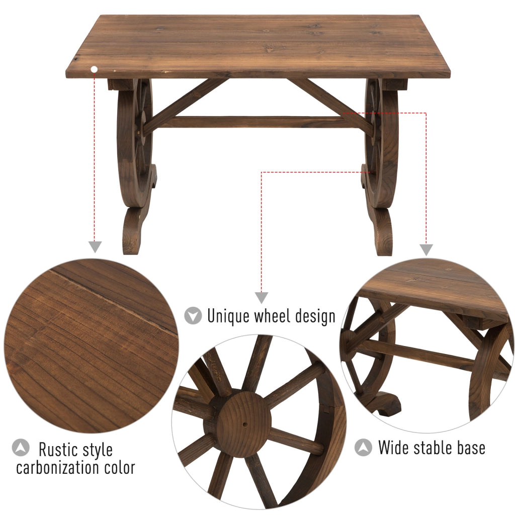 EasyComfort Tavolo da Giardino Stile Country con Gambe a Ruota, in Legno di Abete Resistente alle Intemperie, 110x60x65 cm
