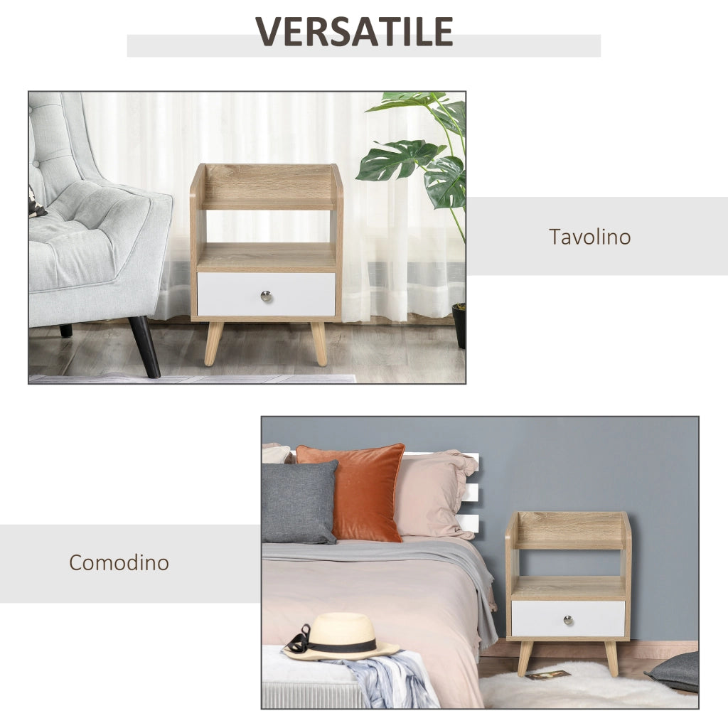 Comodino Salvaspazio in Legno con Cassetto e Mensola ¨C Zephmum ¨C 37x30x48 cm