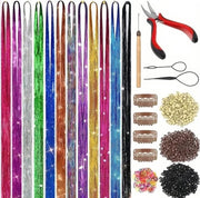 Accessori per capelli brillanti - 120 cm - 12 colori - Incluso strumento - Lucentezza a lungo termine - Adatto per ragazze e donne - Ideale per feste, cosplay, Halloween, Natale e altro