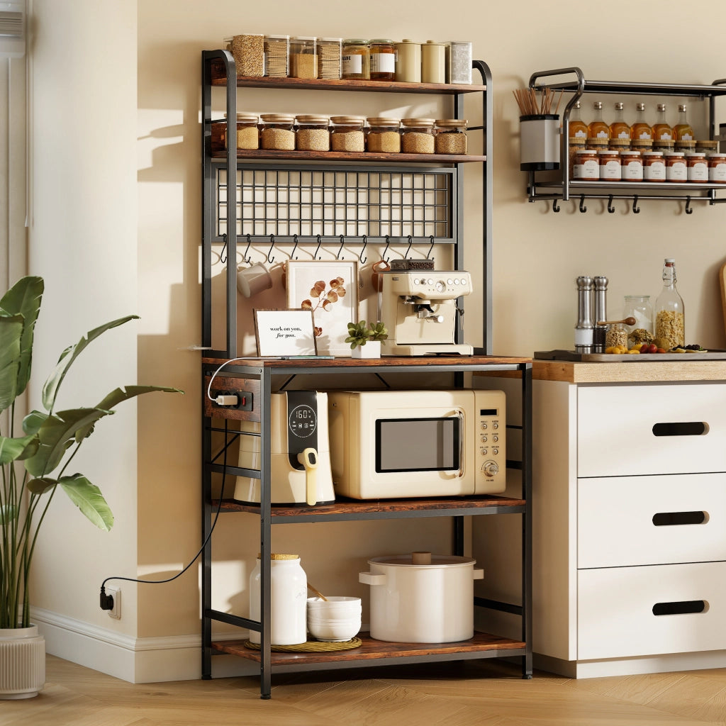 Scaffale da Cucina con Ripiani e Ganci ¨C zephmum ¨C Legno e Acciaio, 80x40x170, Marrone