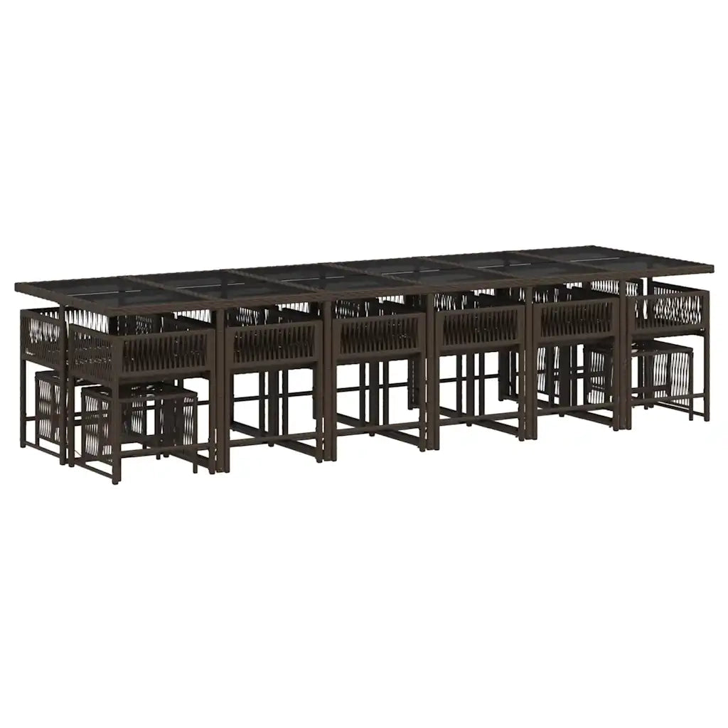 Set da Pranzo da Giardino 17 pz con Cuscini Marrone Polyrattan 3211545