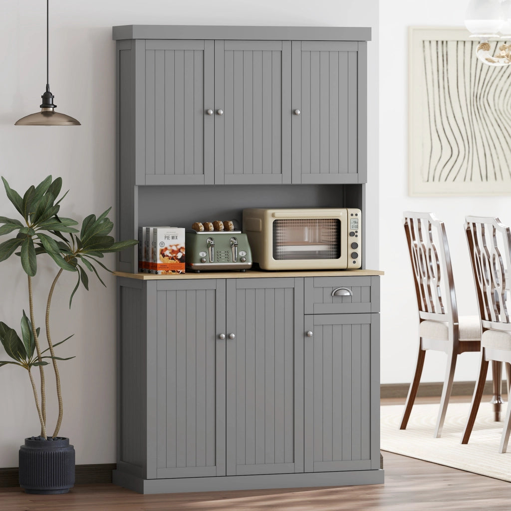 Armadio Dispensa con Mensole Regolabili e Cassetto ¨C Zephmum ¨C Legno Grigio 101x39x180 cm