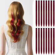 Estensioni capelline in sintetico 16 pezzi 56 cm - capelli dritti - per ragazze/donne - highlights rosso bordeaux