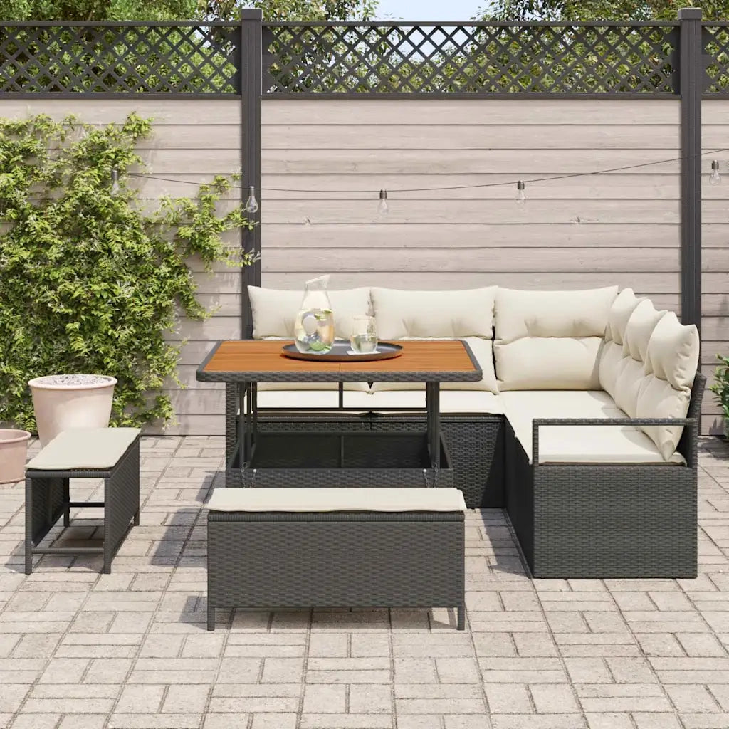 Set Divano da Giardino con cuscino 8 pcs Nero e Crema