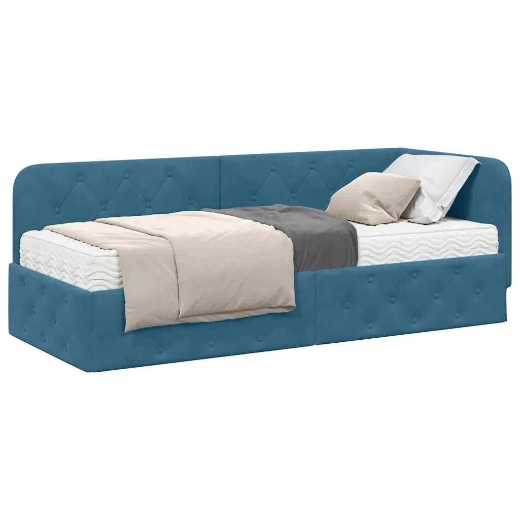 Cornice del letto ad angolo Blu 80 x 200 cm Velluto