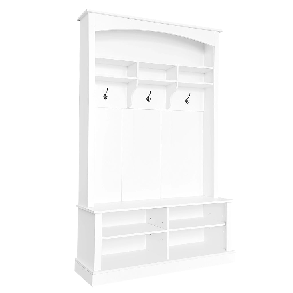 Set Ingresso con Panca, Scarpiera e Appendiabiti ¨C MINIMAL ¨C Bianco, 3 Ganci, H190/L120/P40 cm