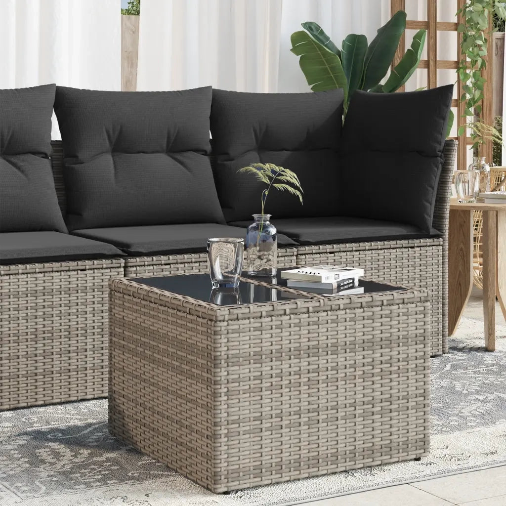 Tavolo da Giardino | Tavolino da esterno Piano in Vetro Grigio 55x55x37 cm Polyrattan