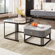 Set 2 tavolini 60x60 cm neri in MDF, con 2 cassetti e design ad incastro