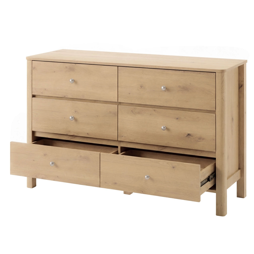 Cassettiera con 6 cassetti e guide in metallo, per soggiorno e camera da letto, in truciolare rovere, 120 × 40 × 80 cm