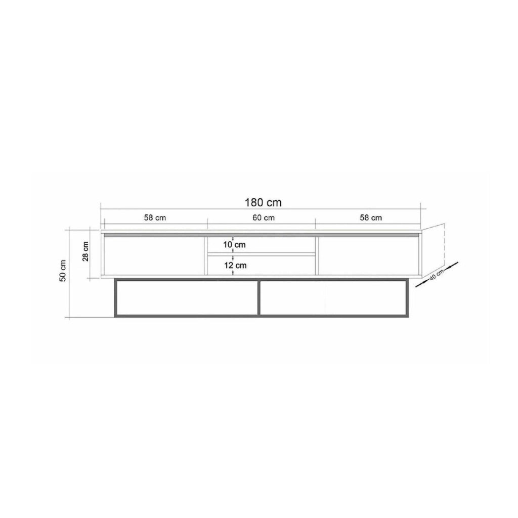 Mobile porta TV Corinna, Credenza da soggiorno, Armadio basso per TV, Base parete attrezzata, 180x40h50 cm, Noce e Nero