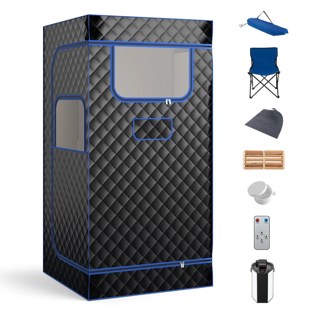 Sauna portatile a vapore per casa con generatore di vapore da 3L telecomando, Box sauna completo 1 posto Nero