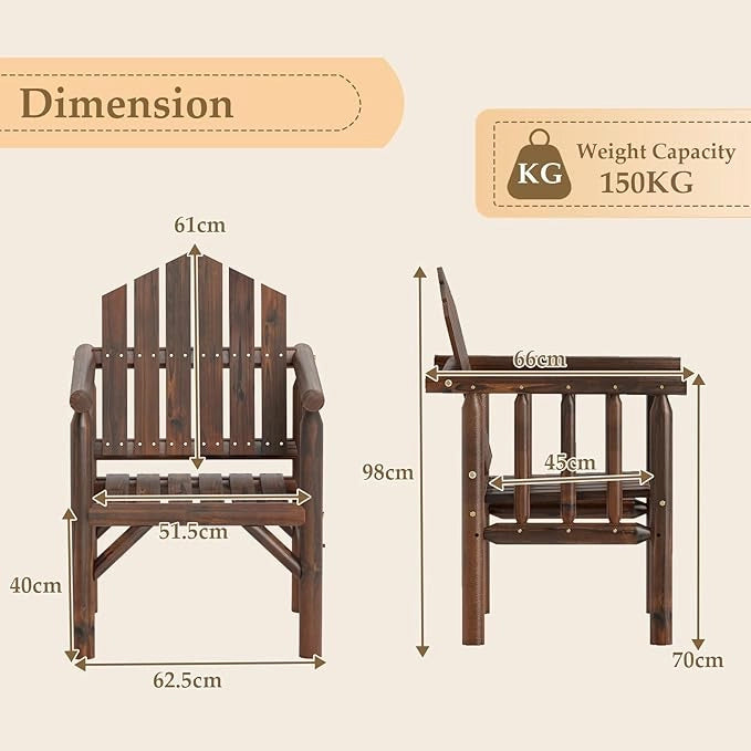 Poltrona da Esterno in Legno, Sedia da Pranzo per Patio con Braccioli e Schienale Alto Inclinato per Veranda, Cortile, Giardino, Patio e Bordo Piscina, Portata 150 kg (Marrone)