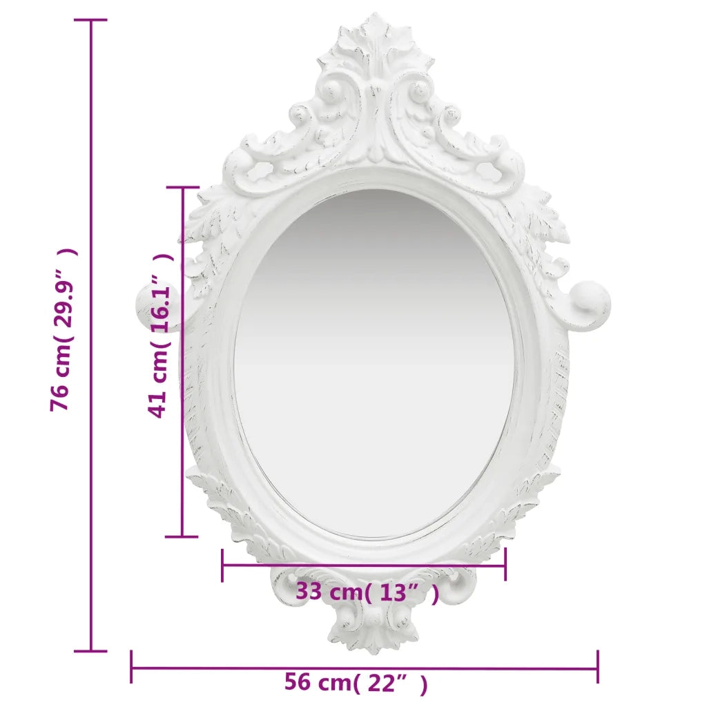 Specchio da Parete Stile Castello-Specchio a Muro-Specchio Decorativo 56x76 cm Bianco