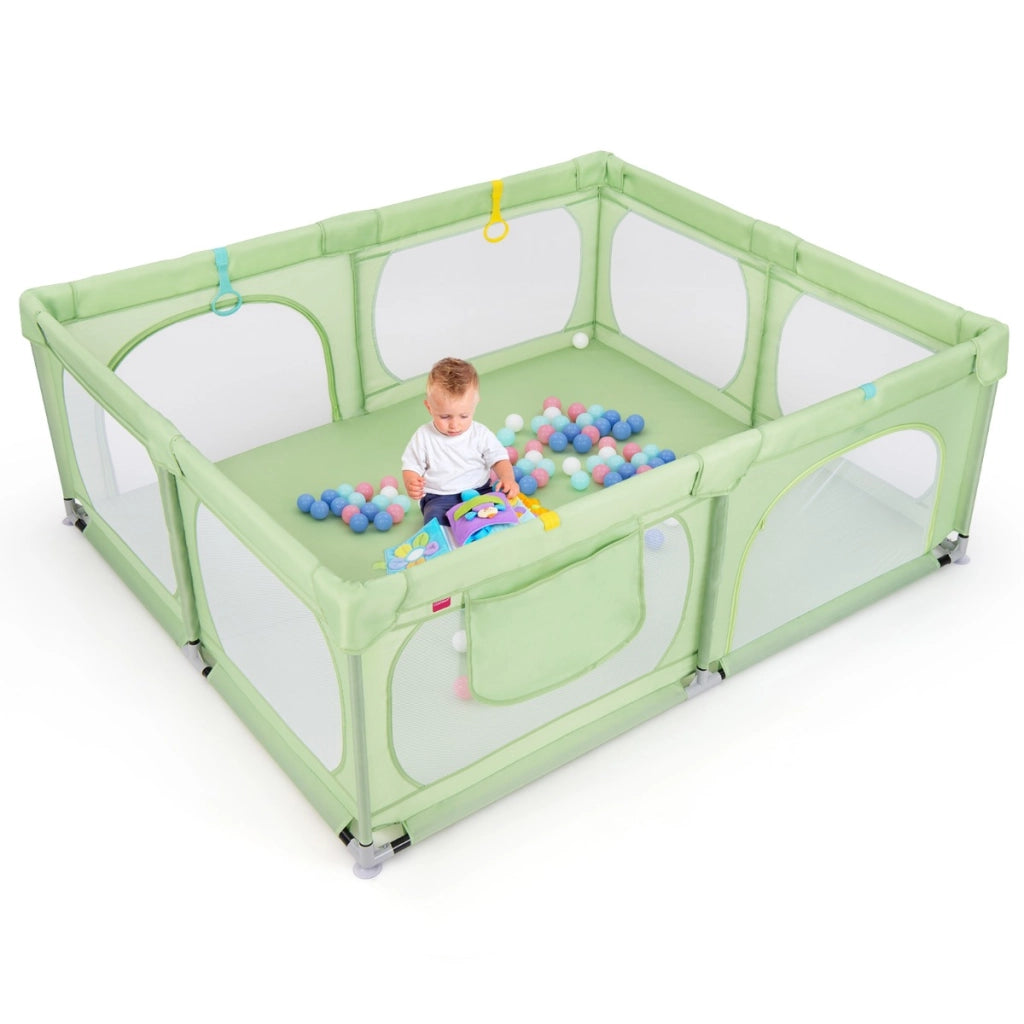Recinto per bambini con cerniera e rete traspirante tasca portaoggetti, Centro attivit¨¤ per bambini da 0 a 3 anni Verde-Cancelletti di sicurezza