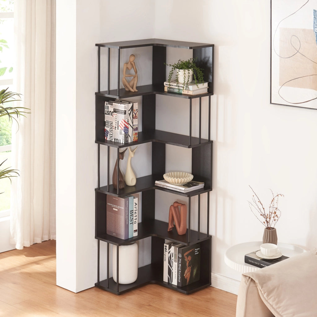 Scaffale Angolare Afrel con 5 Ripiani Aperti 160x54x54 cm - Nero [en.casa]