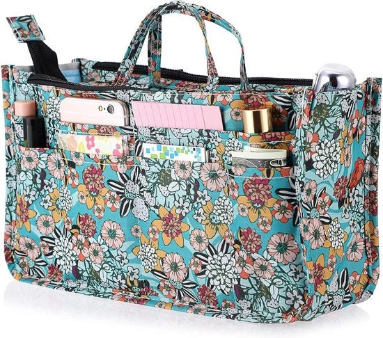 Organizzatore di Borsa 13 Comparti Espandibile Borsa Interna Borsa - Disegno di Fiori Verde