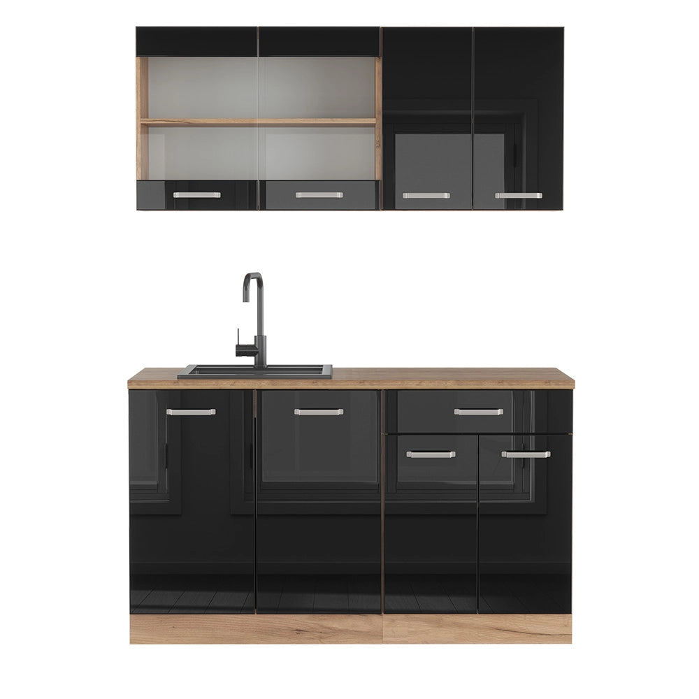 Vicco Cucina monoblocco Rovere nero/oro lucido 140 cm , PL Rovere
