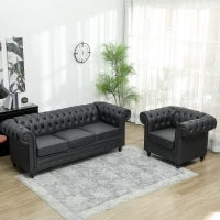 Poltrona da Salotto Stile Chesterfield in Finta Pelle PU con Gambe in Legno, Nero