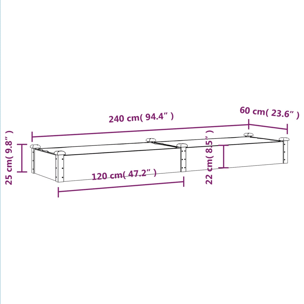 Fioriera Giardino con Fodera-Vaso da Esterno-Contenitore per Piante Grigia 240x60x25 cm Massello Abete