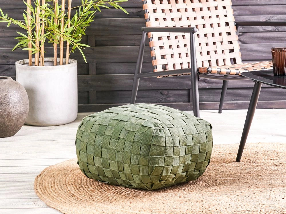 Pouf da giardino in materiale sintetico beige 50 x 50 cm Pouf da esterno intrecciato a mano in stile Boho