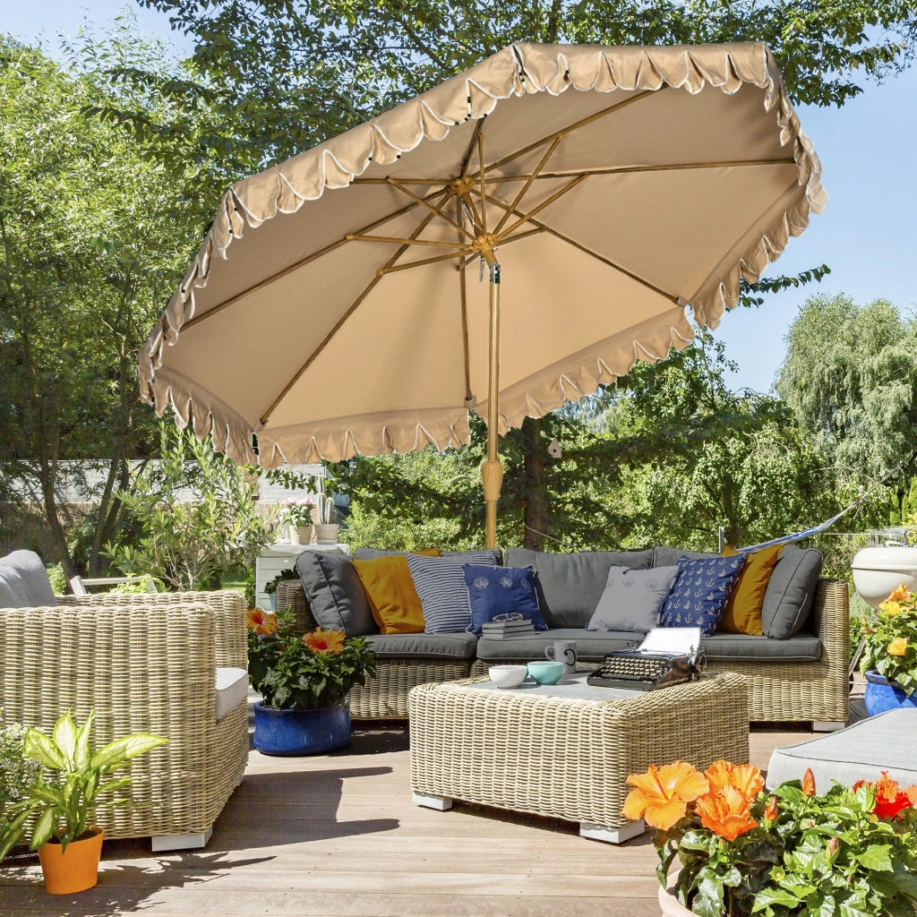 Ombrellone da Giardino Inclinabile a 8 Stecche con Manovella e Prese d'Aria, 2.7x2.4 m, Cachi