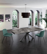 Tavolo allungabile Ceramica 1 160/240cm con top in ceramica marmo antracite lucido su vetro temperato e base in metallo - Stones