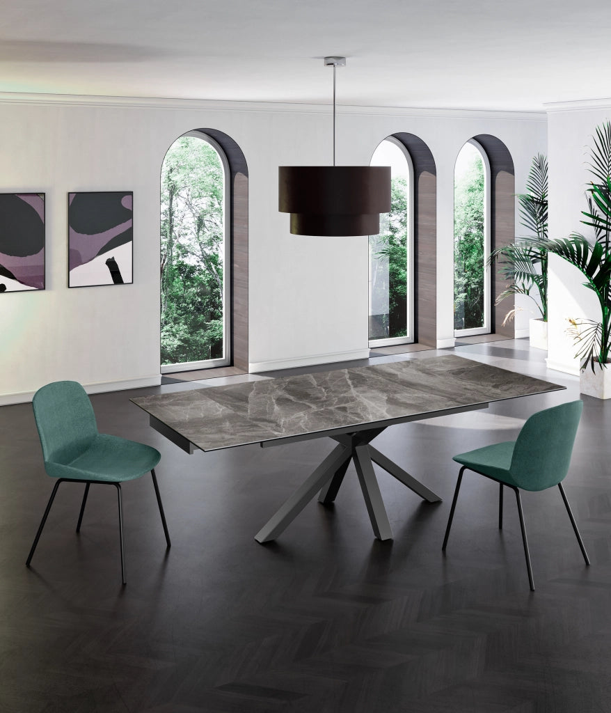 Tavolo allungabile Ceramica 1 160/240cm con top in ceramica marmo antracite lucido su vetro temperato e base in metallo - Stones