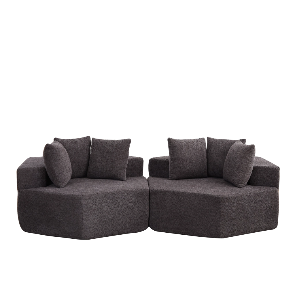 Poltrona singola esagonale in tessuto chenille con design modulare e versatile