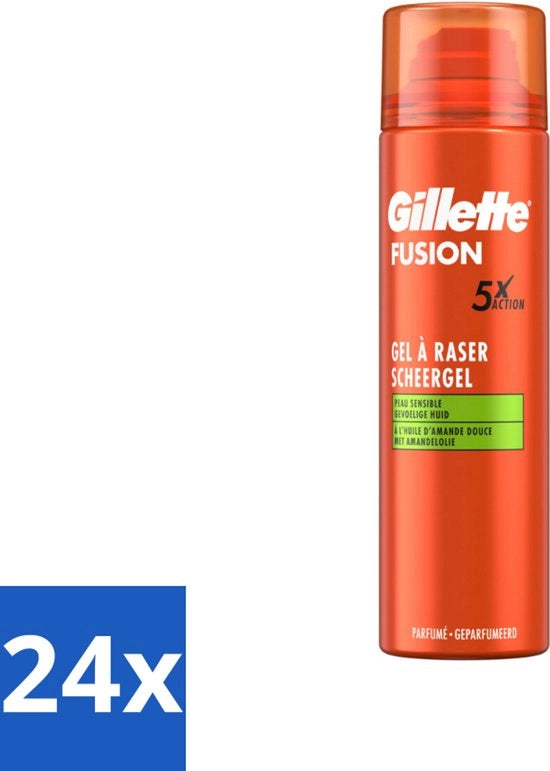 24 x Scheergel Fusion 5 Sensitive 200 ml - Gevoelige Huid - Amandelolie - Scheren - Scherpen