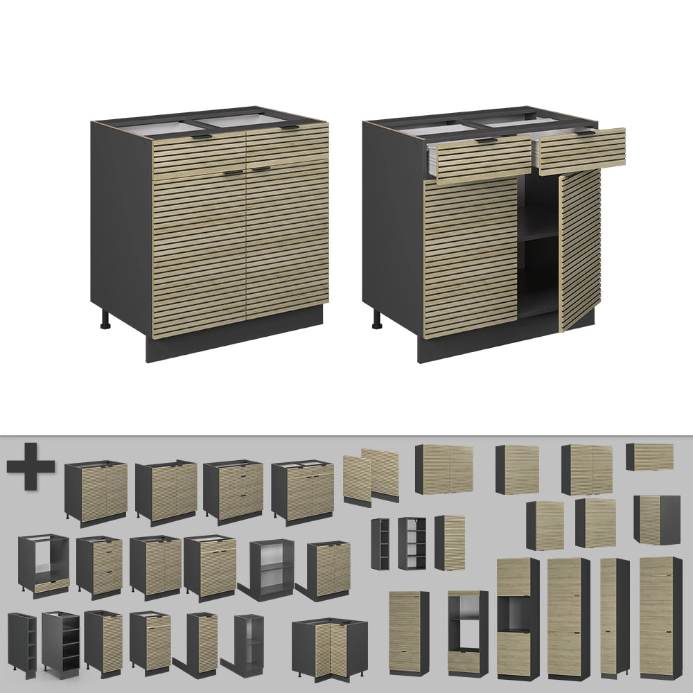 Mobiletto base per cucina Fame-Line Pannello in quercia/Antracite 80 cm senza piano di lavoro Vicco
