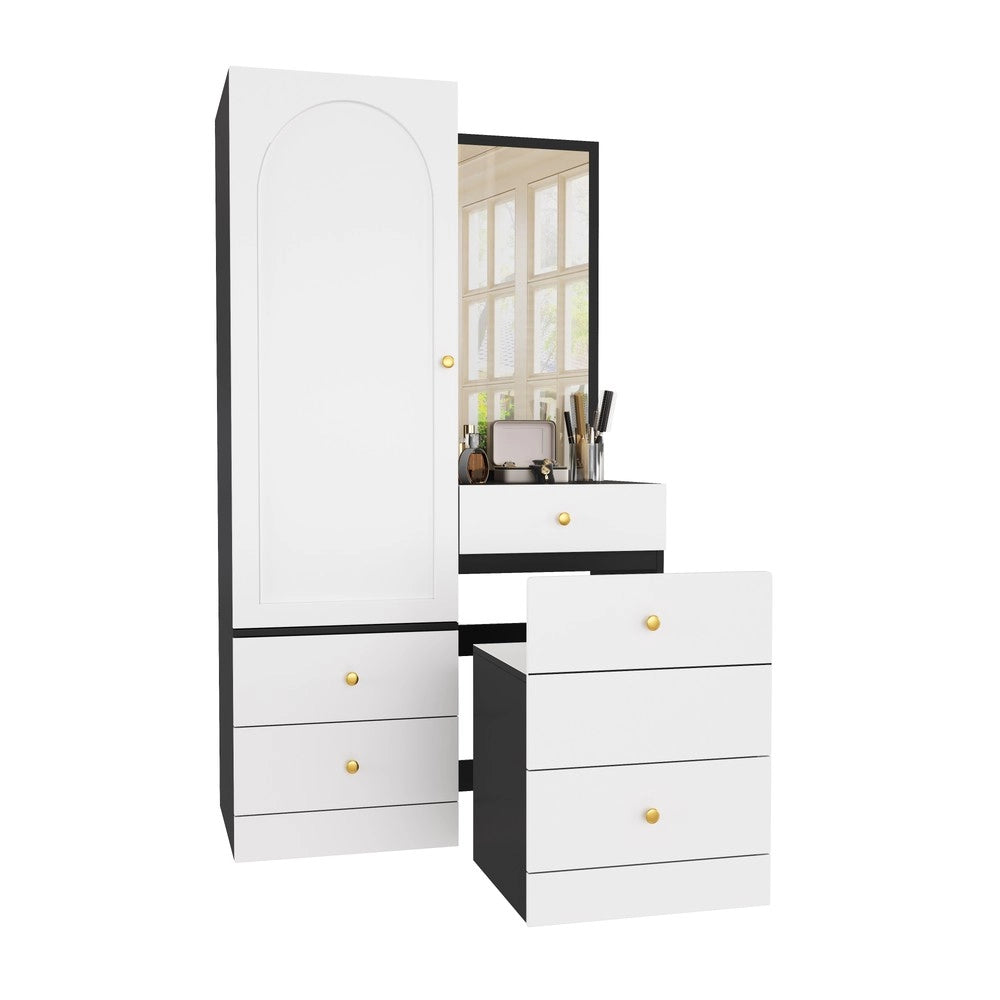 Armadio multiuso con specchio e cassetti ¨C Minimal ¨C Bianco, MDF, 90x51x180